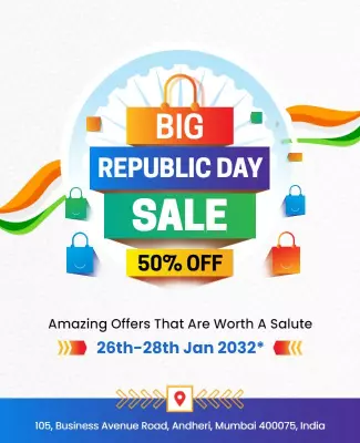 Colorful Big Republic Day Sale Discount Event Poster Template