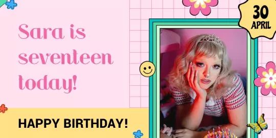 Colorful Birthday Celebration with Floral Designs Tarpaulins Template