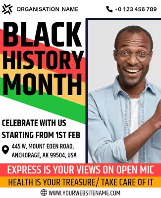 Colorful Black History Month Celebration Open Mic Poster Template