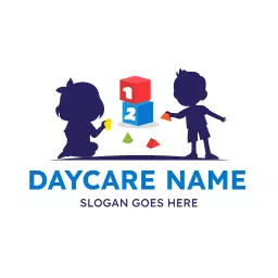 Colorful Blocks and Silhouetted Kids Learning Logo Template