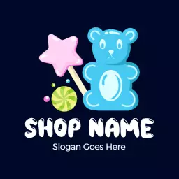 Colorful Blue Bear Design Representing Delicious Gummies Logo Template