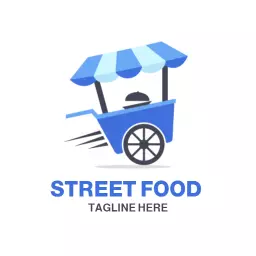 Colorful Blue Street Food Cart Representing Urban Cuisine Logo Template