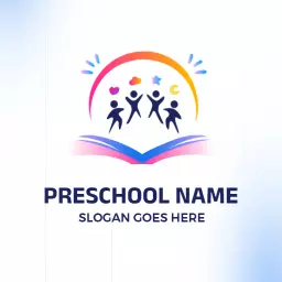 Colorful Book and Happy Kids Embracing Learning Preschool Logo Template