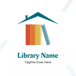 Colorful Book Spines Under a House Design for Library Logo Template
