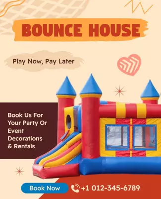 Colorful Bouncy Castle Rental Party Poster Template