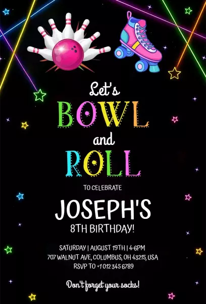 Colorful Bowling Birthday Celebration Invitation Template