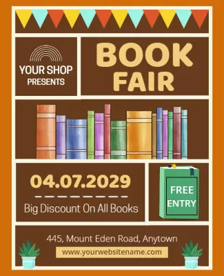 Colorful Brown Themed Book Fair Event Poster Template