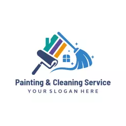 Colorful Brush and Broom Reflecting Quality Cleaning Service Logo Template