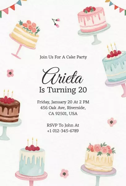 Colorful Cake Celebration 20th Birthday Invitation Template