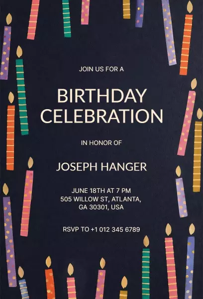 Colorful Candle Theme Birthday Celebration Invitation Template