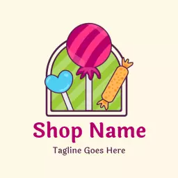 Colorful Candy Shop Featuring Fun Gummy Treats Logo Template