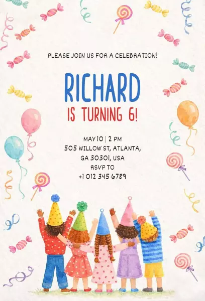 Colorful Candyland Kids Birthday Celebration Invitation Template