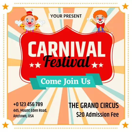 Colorful Carnival Festival Invitation with Clowns Ad Template