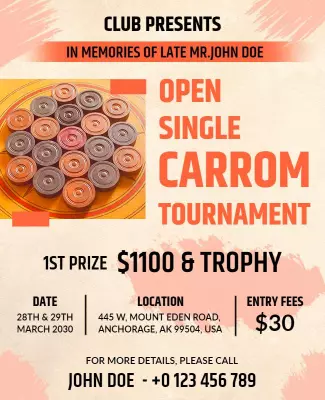 Colorful Carrom Tournament Fundraiser Poster Template