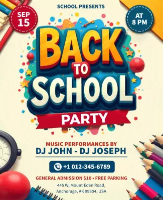 Colorful Cartoon Back to School Party Poster Template