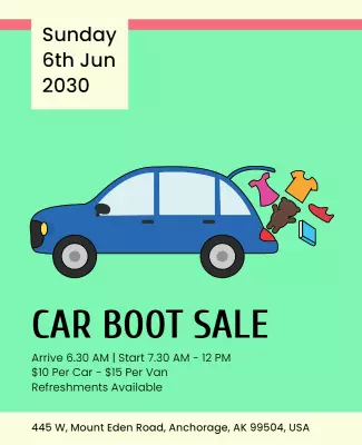 Colorful Cartoon Car Boot Sale Community Event Poster Template