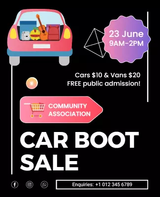 Colorful Cartoon Car Boot Sale Community Poster Template