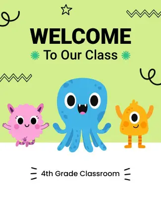 Colorful Cartoon Characters Classroom Poster Template