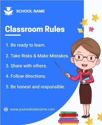 Colorful Cartoon Classroom Rules Educational Poster Template