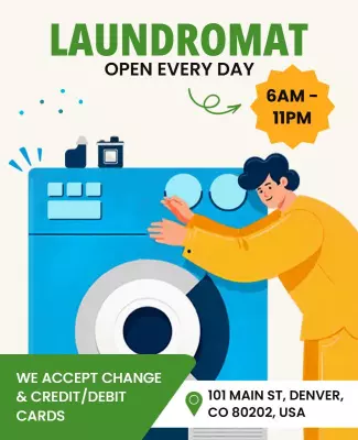 Colorful Cartoon Laundry Service Opening Hours Poster Template