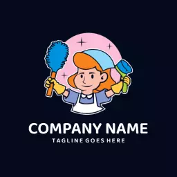 Colorful Cartoon Maid with Cleaning Tools for Services Logo Template