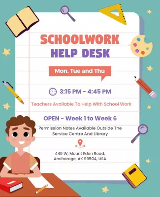 Colorful Cartoon Schoolwork Help Desk Poster Template