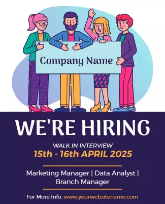 Colorful Cartoon Style Job Recruitment Hiring Poster Template