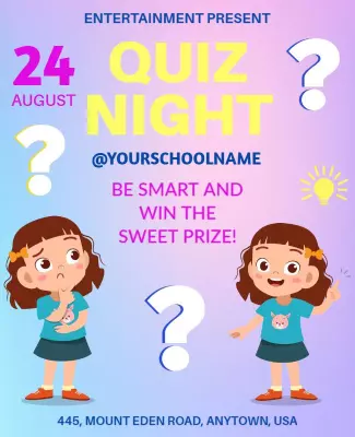 Colorful Cartoon Style Quiz Night Event Poster Template