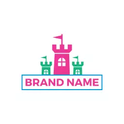 Colorful Castle Design with Flags Representing Adventure Logo Template