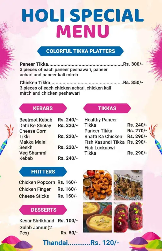 Colorful Celebration Holi Themed Special Dishes Menu Template