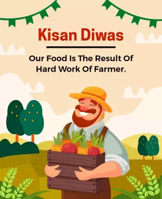 Colorful Celebration of Kisan Diwas with Farmer and Crops Poster Template