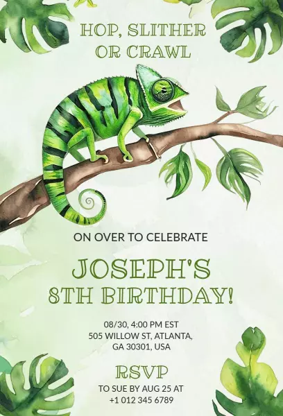 Colorful Chameleon Jungle Themed Birthday Celebration Invitation Template