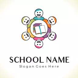 Colorful Characters and Books Represent Engaging School Logo Template
