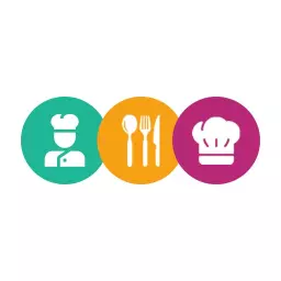 Colorful Chef Icons Representing Catering Services Logo Template