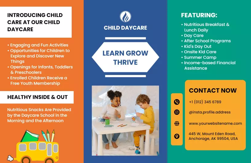 Colorful Child Daycare Activities and Nutrition Brochure Template