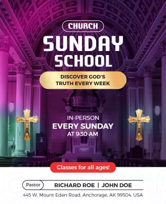 Colorful Church Sunday School Invitation Poster Template
