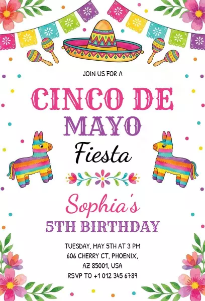 Colorful Cinco De Mayo Birthday Fiesta Celebration Invitation Template