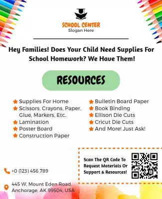 Colorful Circular School Supplies Resource Information Poster Template
