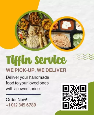 Colorful Circular Tiffin Service Food Delivery Poster Template