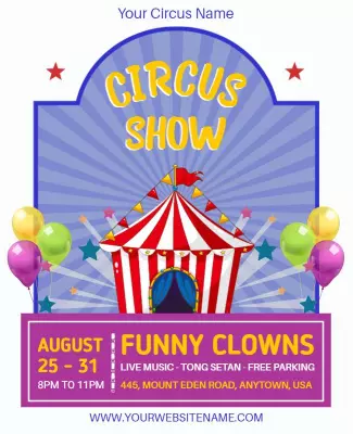 Colorful Circus Tent with Funny Clowns Performance Flyer Template
