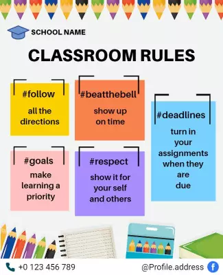 Colorful Classroom Rules with Educational Themes Poster Template