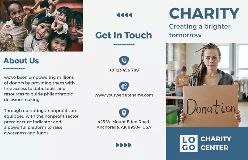 Colorful Community Support and Donation Drive Charity Brochure Template