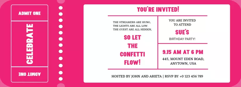 Colorful Confetti Birthday Celebration Ticket Invitation Template