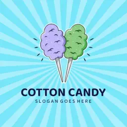 Colorful Cotton Candy Sticks Against Bright Blue Background Logo Template