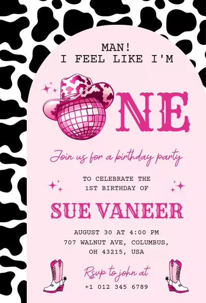Colorful Cowgirl Themed First Birthday Celebration Invitation Template