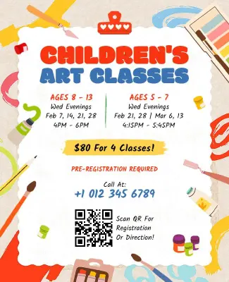 Colorful Creative Children's Art Class Enrollment Flyer Template