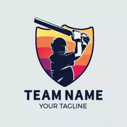 Colorful Cricket Player Silhouette with Team Sports Logo Template