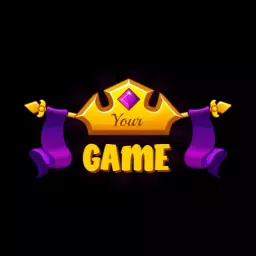 Colorful Crown and Purple Ribbons in Gaming Logo Template