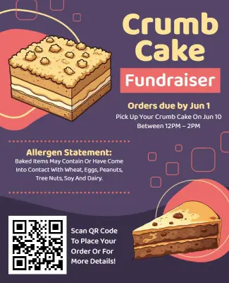 Colorful Crumb Cake Fundraiser Event Flyer Template