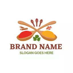 Colorful Culinary Spices with Wooden Spoons and Herbs Logo Template